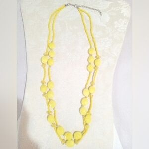 Fashion Necklace Yellow & Silver Beads w 2.5" Extension Chain 2 Stranded 22 Inch